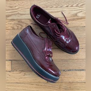 Burgundy platform womens oxfords